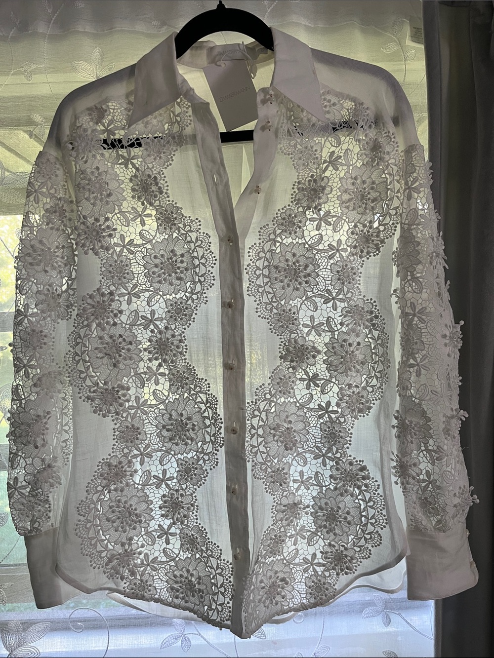 Zimmermann White Floral Lace Button-Down Blouse